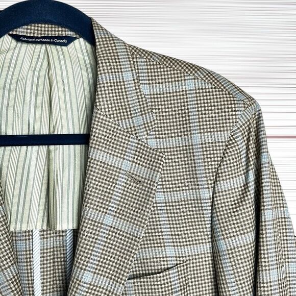 COPPLEY Ermenegildo Zegna Taupe Livid Plaid Lightweight Blazer Half Lined 42R - Picture 4 of 15